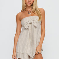 Jetsetter Strapless Playsuit Beige Stripe