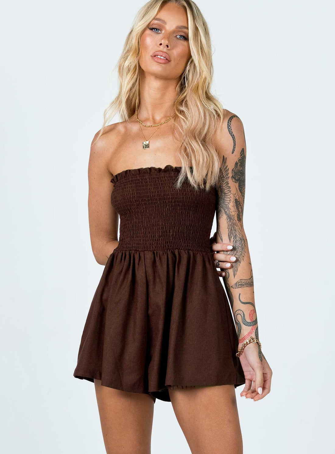 Sofia Strapless Romper Brown