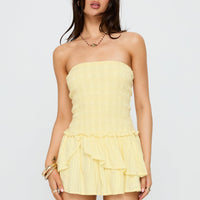 Ayanni Shirred Strapless Mini Playsuit Yellow