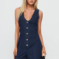 Arcore Button Up Denim Playsuit Dark Wash