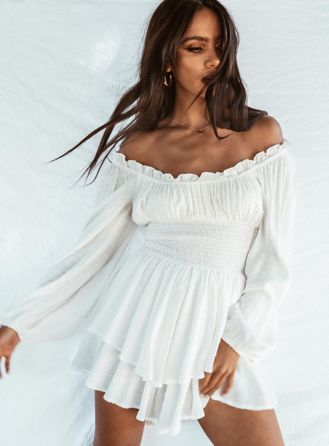 The Love Galore Long Sleeve Romper White Lower Impact