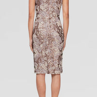 Short Embroidered Sheath Dress With Cap Sleeves and Sequin Detail