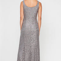 Regular - Sequin Lace Long A-Line Dress with 3/4 Sleeve Illusion Jacket