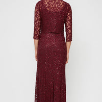 Regular - Long A-Line Jacket Dress With Illusion Cascade Jacket and Sequin Detail