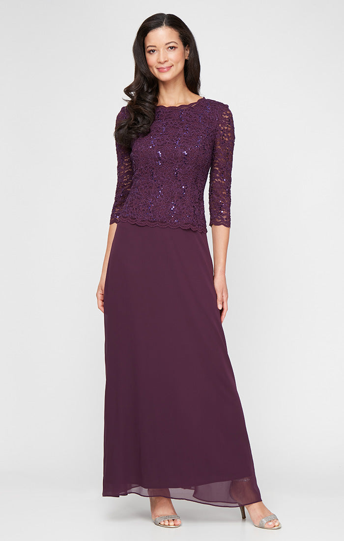 Long Gown with Sequin Lace Bodice & Chiffon Skirt