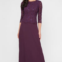 Petite Long Gown with Sequin Lace Bodice & Chiffon Skirt