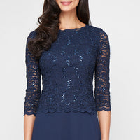 Petite Long Gown with Sequin Lace Bodice & Chiffon Skirt