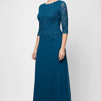 Long Gown with Sequin Lace Bodice & Chiffon Skirt