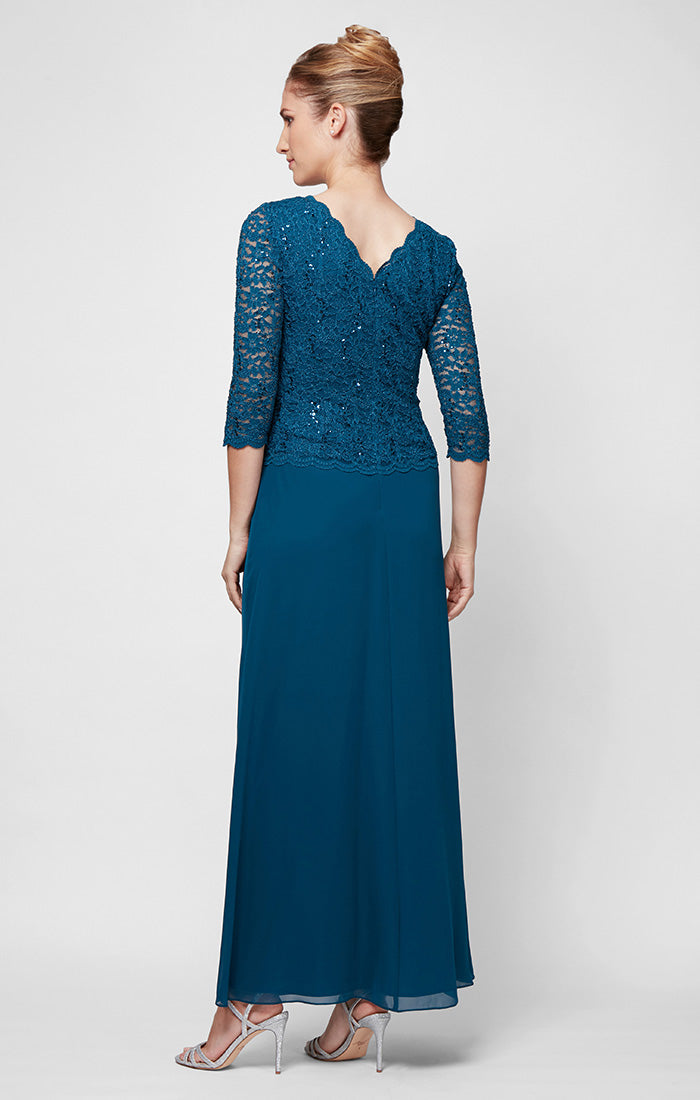 Long Gown with Sequin Lace Bodice & Chiffon Skirt