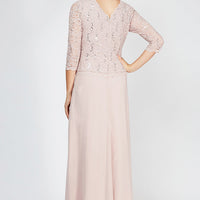 Long Gown with Sequin Lace Bodice & Chiffon Skirt