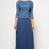 Petite Lace & Chiffon Gown with Scallop Edge Detail