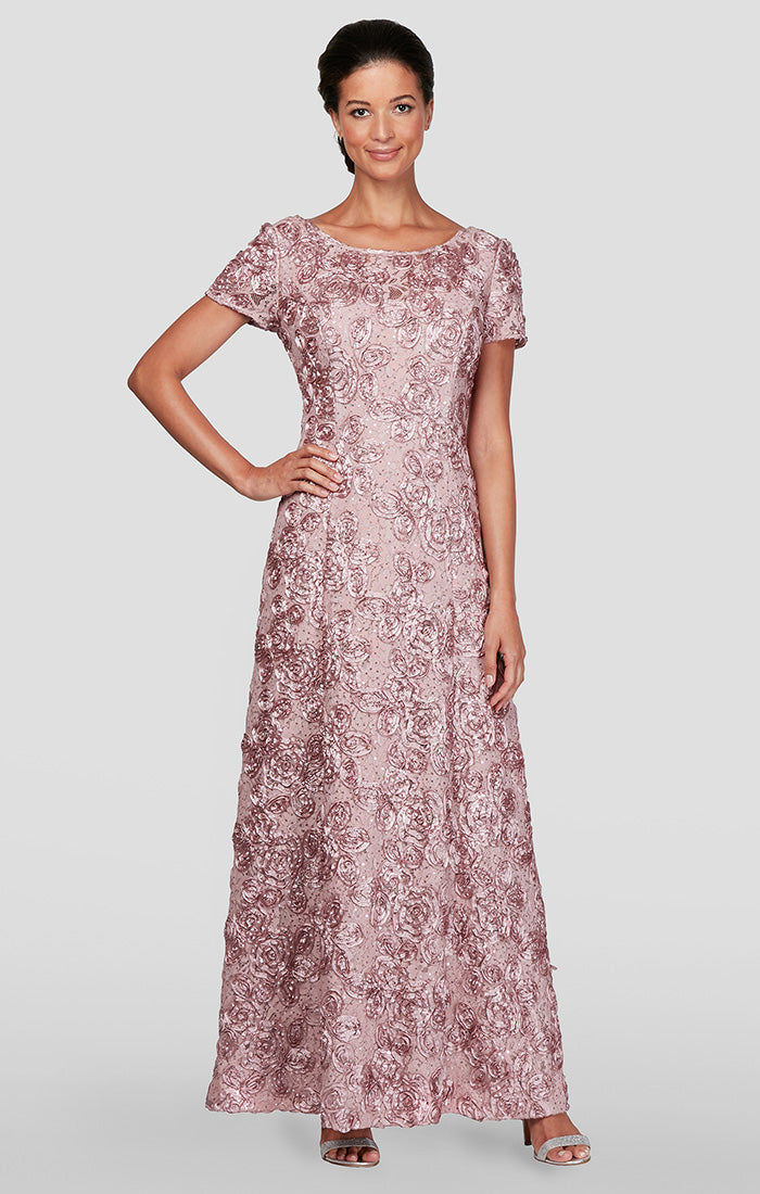 Petite Evelyn Rosette Lace Long Gown
