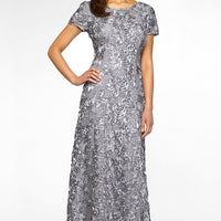 Petite Evelyn Rosette Lace Long Gown