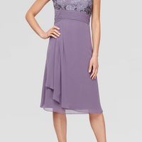 Embroidered A-Line Dress with Pleated Waist Detail