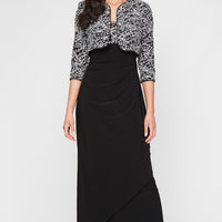 Petite Long Empire Waist Bolero Jacket Dress with Side Ruched Skirt