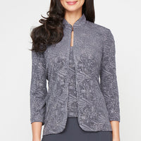 Glitter Jacquard Knit Jacket Dress with Mandarin Neckline