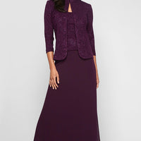 Petite Glitter Jacquard Knit Jacket Dress with Mandarin Neckline