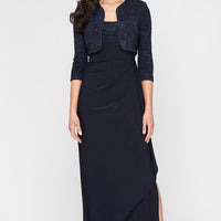 Petite Glitter Jacquard Knit & Matte Jersey Gown with Bolero Jacket