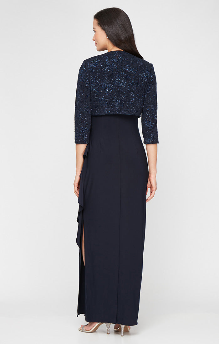 Glitter Jacquard Knit & Matte Jersey Gown with Bolero Jacket