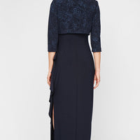 Petite Glitter Jacquard Knit & Matte Jersey Gown with Bolero Jacket
