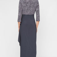 Glitter Jacquard Knit & Matte Jersey Gown with Bolero Jacket