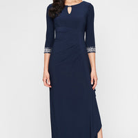 Jersey Dress with Keyhole Cutout Neckline and Embellished Sleeves/Neckline