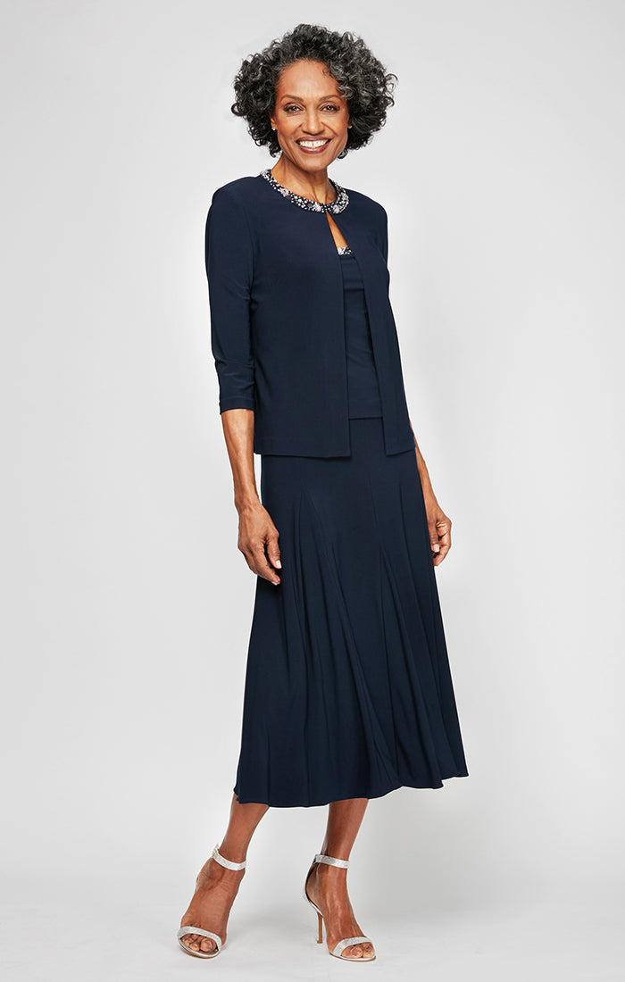 Regular - Matte Jersey Jacket Dress with Sequin Beaded Trim