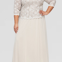 Plus Long Gown with Sequin Lace Bodice & Chiffon Skirt