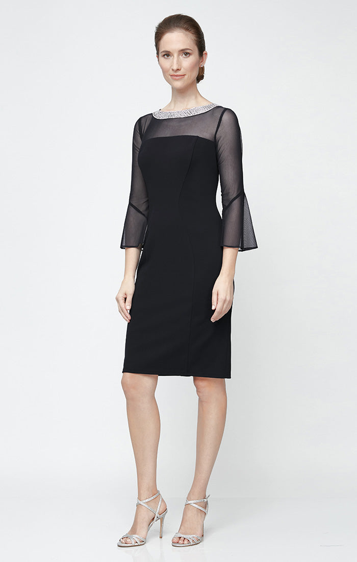 Petite Olivia Illusion Neck Crepe Dress