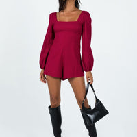 Hastings Long Sleeve Romper Burgundy