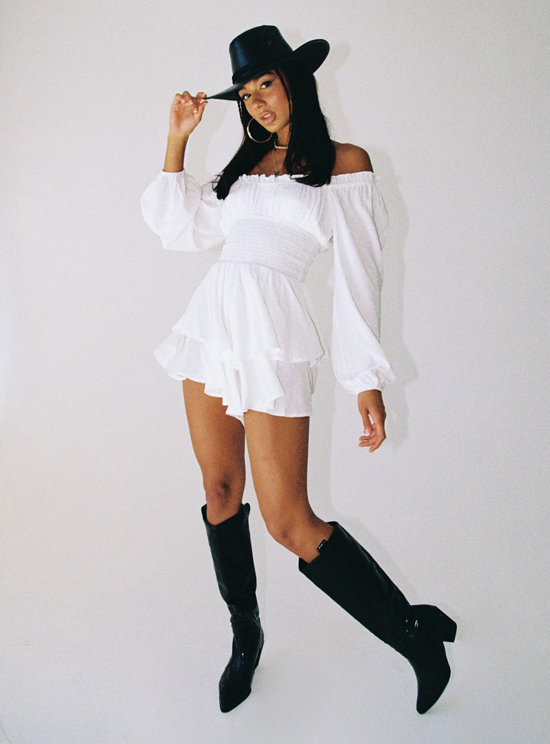 The Love Galore Long Sleeve Romper White Lower Impact