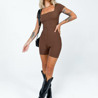 Sara Short Sleeve Romper Brown