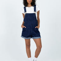 Kacey Short Overalls Dark Wash Denim
