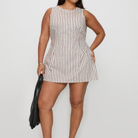 Yumiko Romper Brown Stripe Curve