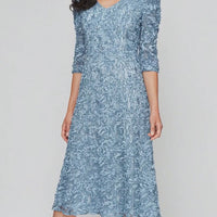 Regular - V-Neck Soutache Dress with Puff Shoulder Detail
