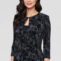 Plus 3/4 Sleeve Printed Glitter Slinky Knit Twinset with Scoop Neck Tank and Hook Neck Closure Jacket
