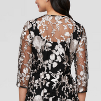 Plus 3/4 Sleeve Embroidered Tulle Twinset with Scoop Neck Tank and Elongated Center Front Closure Jacket