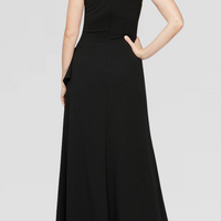 Petite Sleeveless Stretch Crepe Dress with Cascade Ruffle Skirt Detail & Cutaway Neckline