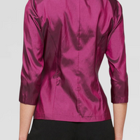 Plus 3/4 Sleeve Taffeta Blouse with Collar and Decorative Side Closure