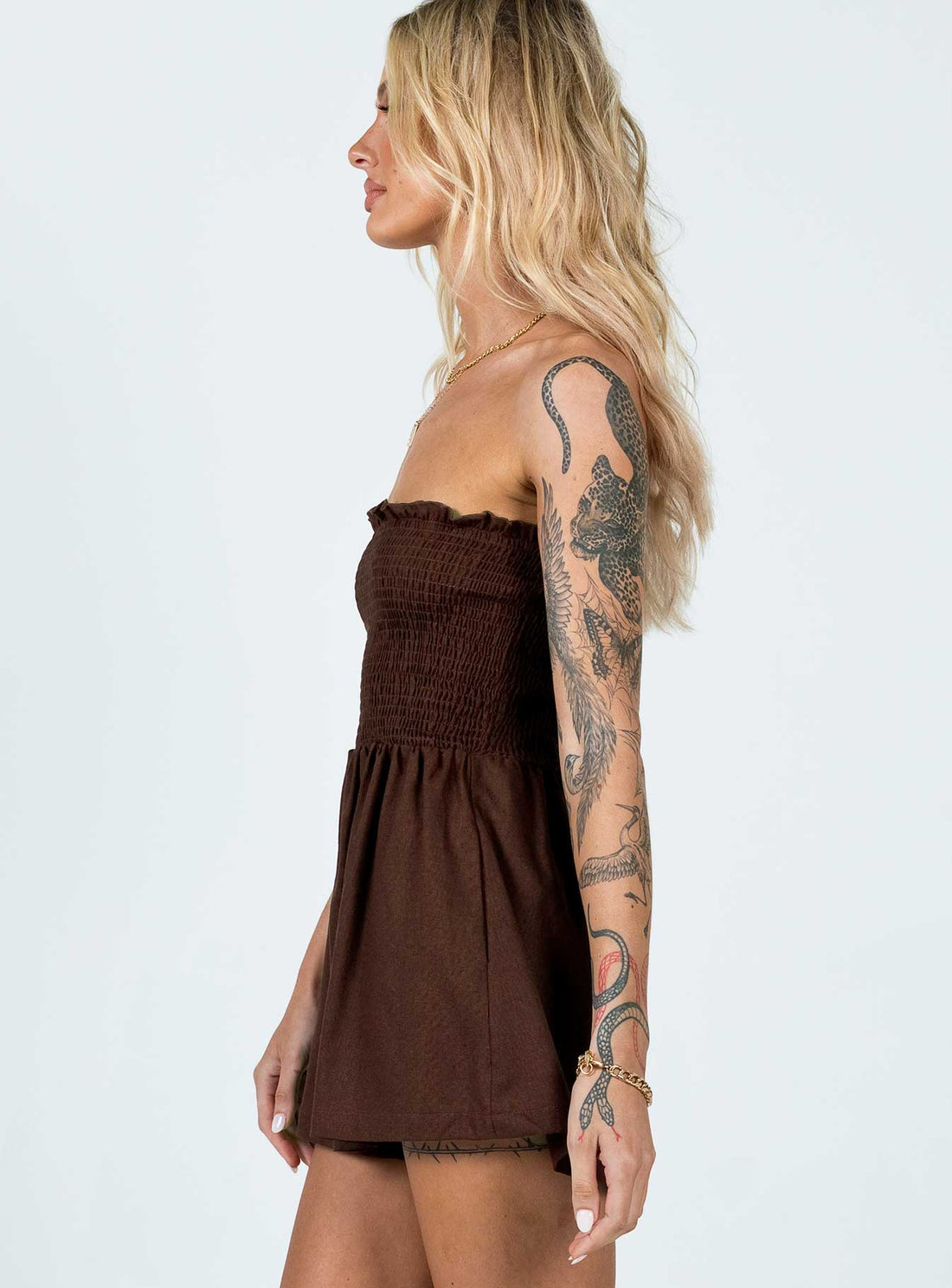 Sofia Strapless Romper Brown