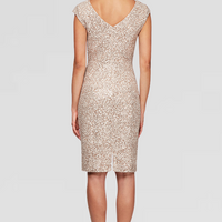 Petite Short V-Neck Sheath Dress With Cap Sleeves and Cording Detail