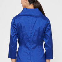 3/4 Sleeve Stretch Taffeta Blouse with Tie Waist Detail