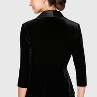 3/4 Sleeve Side Closure Velvet Blouse with Peplum Waist and Satin Collar