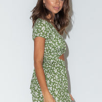 Ragnar Tie Front Romper Green Floral