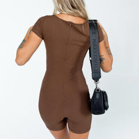 Sara Short Sleeve Romper Brown