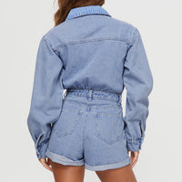 Eisman Long Sleeve Denim Romper Blue