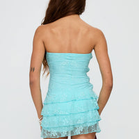 So Gorgeous Strapless Frill Playsuit Blue