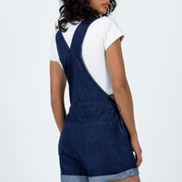 Kacey Short Overalls Dark Wash Denim