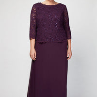 Plus Long Gown with Sequin Lace Bodice & Chiffon Skirt