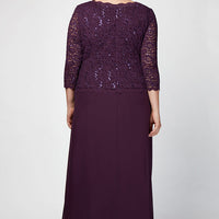 Plus Long Gown with Sequin Lace Bodice & Chiffon Skirt